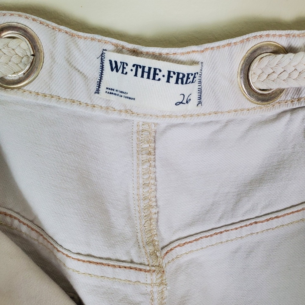 We The Free People Moxie Paint Splatter Barrel Jeans Cargo Utility 26 Ivory - Picture 10 of 14